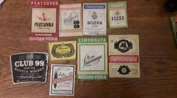 Набор этикеток от водки, вина, пива, период СССР