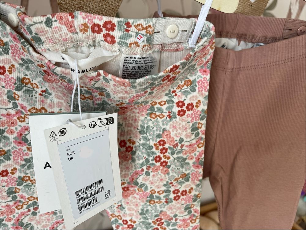 Legginsy dwupak h&m nowe rozm 80 prążek kwiatki