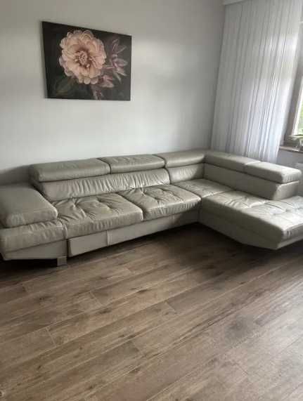 Kanapa duży narożnik w grubej skórze naturalnej 300 x 200 cm szary