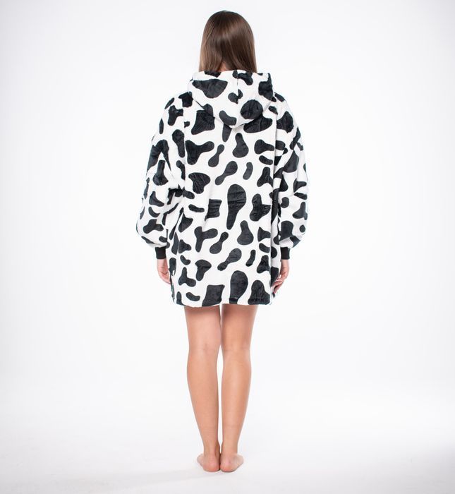 Bluza Koc Kocobluza 2w1 Oversize XXL Kaptur Gruba Sherpa Krowie Łaty