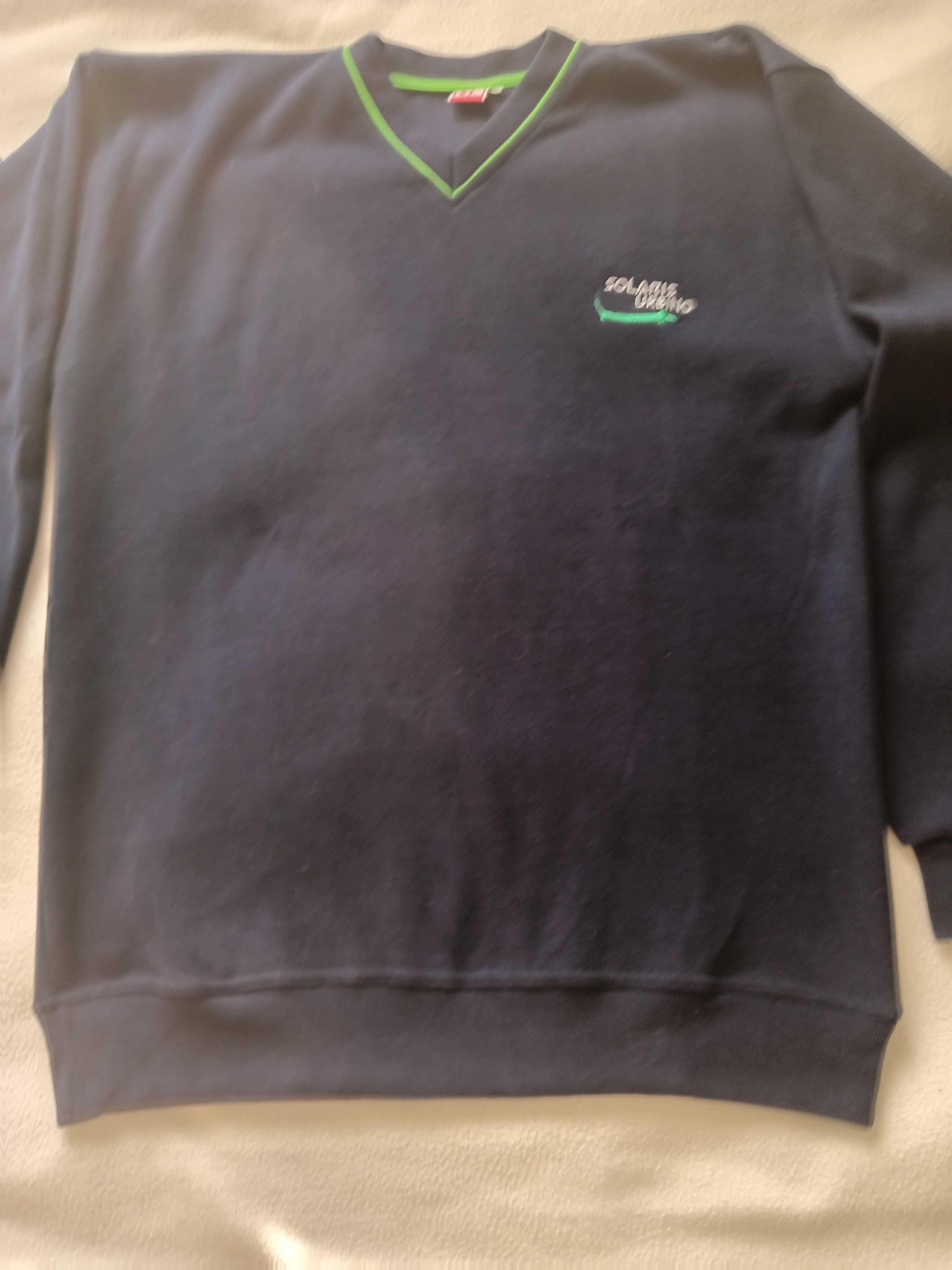 Sweter bluza męska granatowa z ozdobną jasną zielenią duża XL
