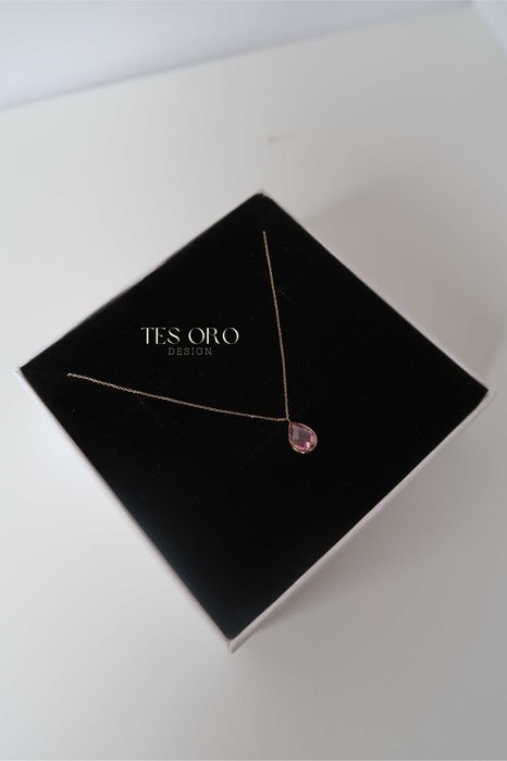 Złoty Łańcuszek z Różowym Kamieniem | Próba Złota 585
