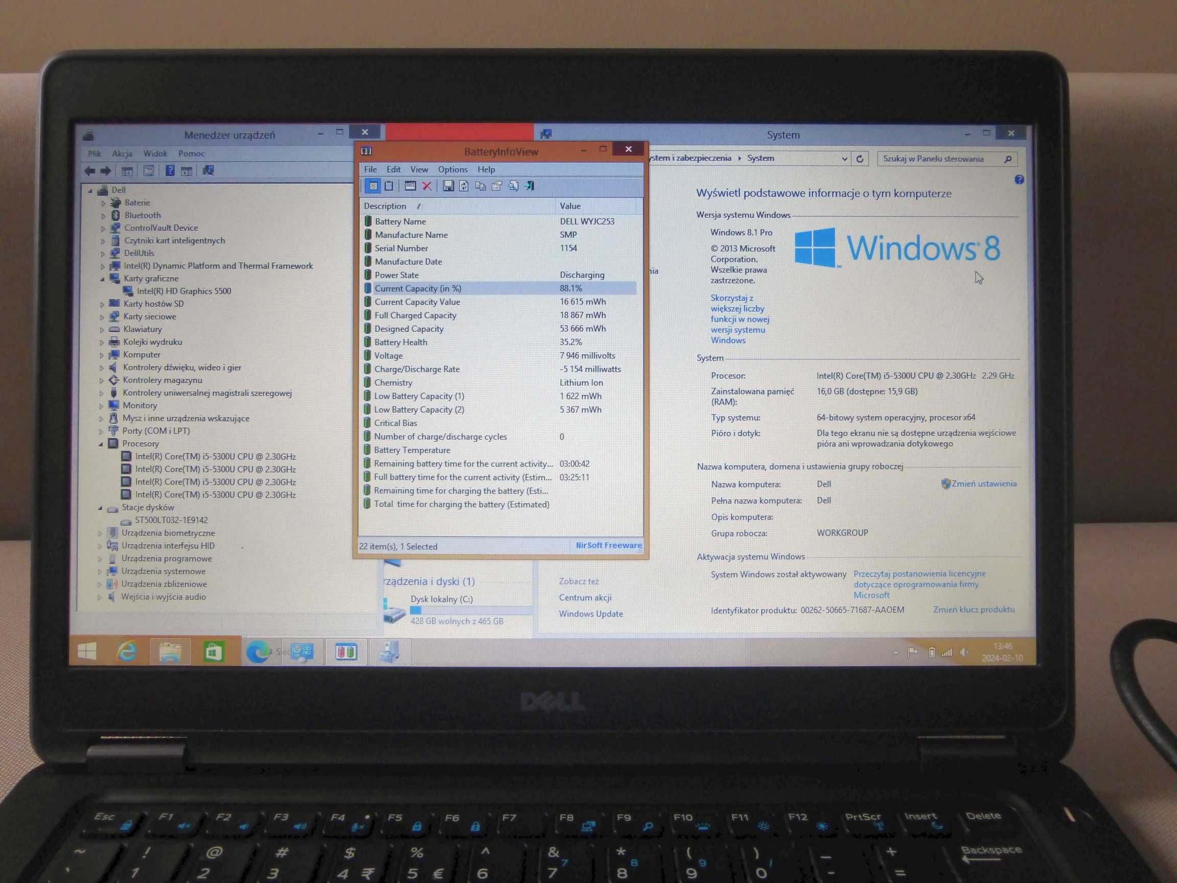 Laptop Dell Latitude E5450 i5 16GB RAM 500GB Windows 8.1 Pro zasilacz