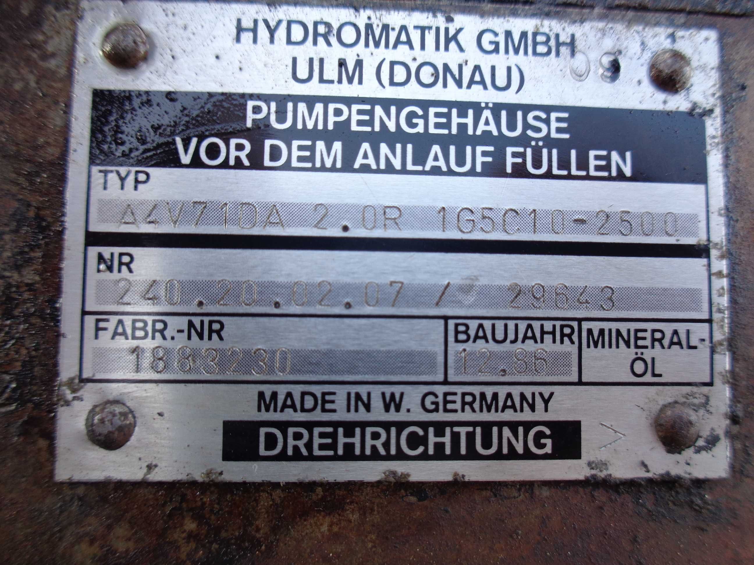 Pompa hydrauliczna HYDROMATIK A4V71 DA2.0R  ładowarka wózek widłowy