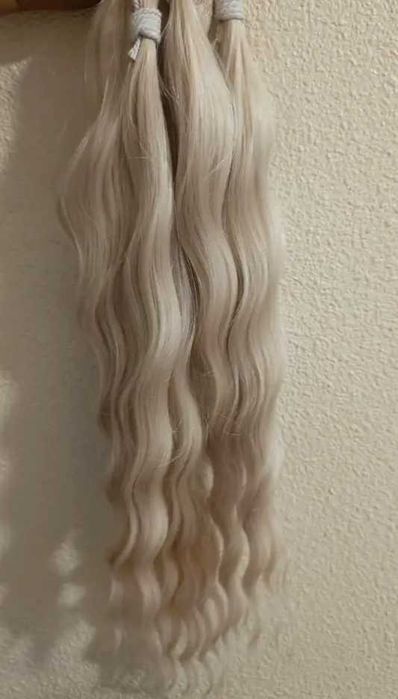 Wlosy Naturalne rosyjskie  50 cm 200g na tasmie platynowy blond