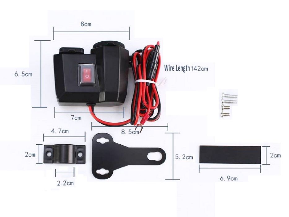 Carregador universal com voltímetro ficha de isqueiro e USB