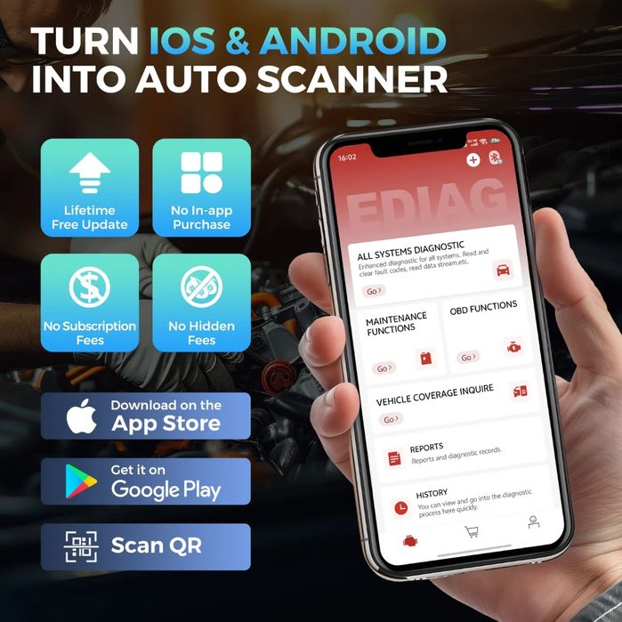 Scanner de diagnóstico OBD2 Kingbolen Ediag Elite com App NOVO