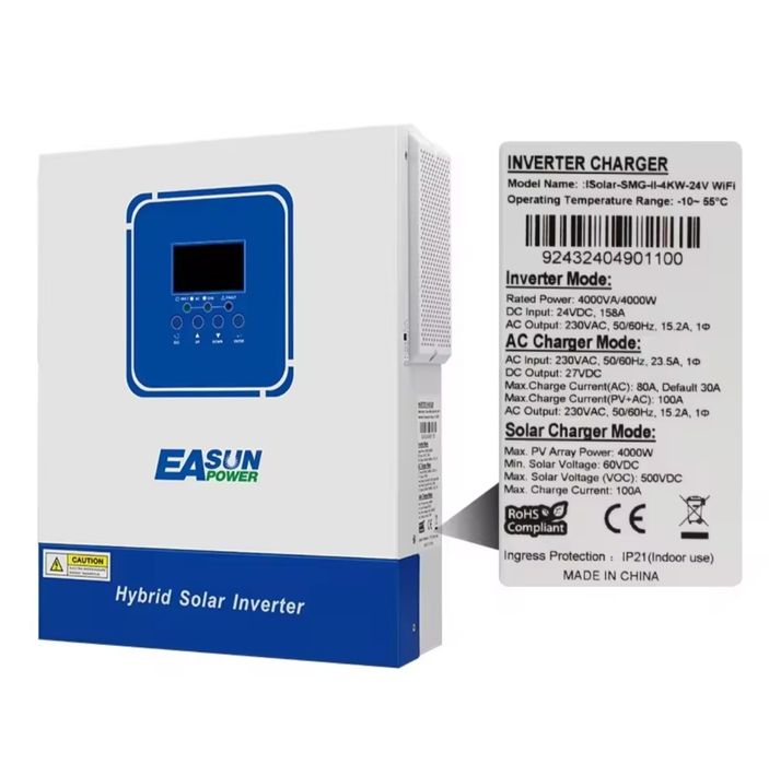 Гидридний соняшний інвертор інвертер EASUN  4kW 24V 220V 100A з WiFi