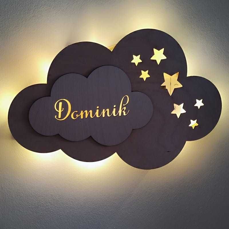 lampka LED z imieniem – ozdoba do pokoju dziecięcego Chmurka