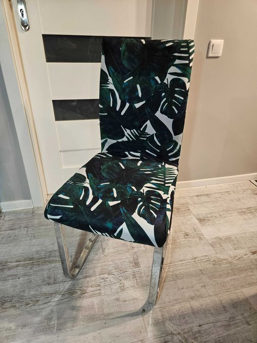 Pokrowce na krzesła wzór liście elastyczne uniwersalne 4 sztuki