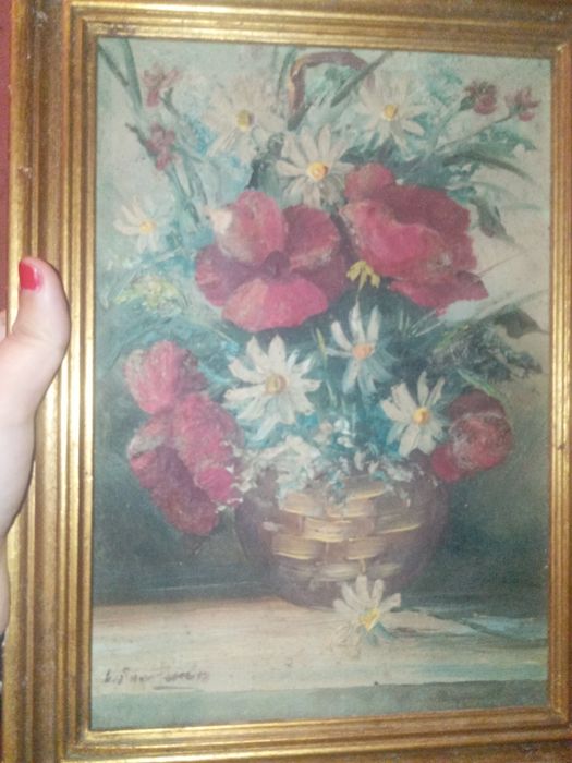 Pintura assinada flores pequena