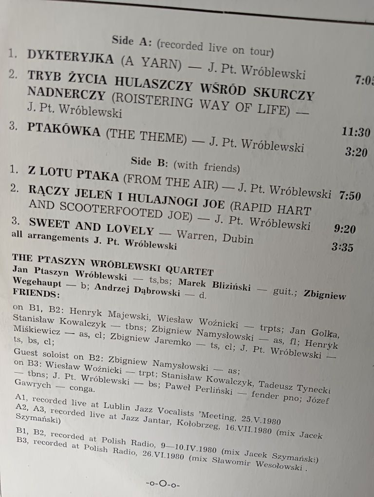 Unikat 1st press płyta winylowa Jan Ptaszyn Wróblewski Z Lotu Ptaka LP