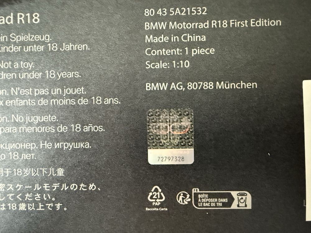 Колекційна модель мотоцикл BMW MOTORRAD R18 (K34) 1:10 80435A21532