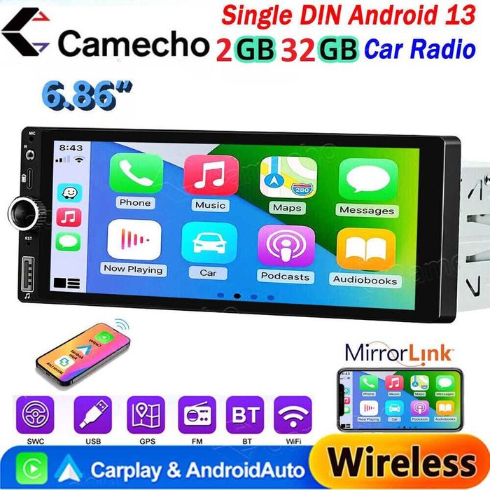 НОВА! Автомагнітола Android 2/32Gb 1din 6.9"AHD,GPS,Wi-fi/CarPlay USB