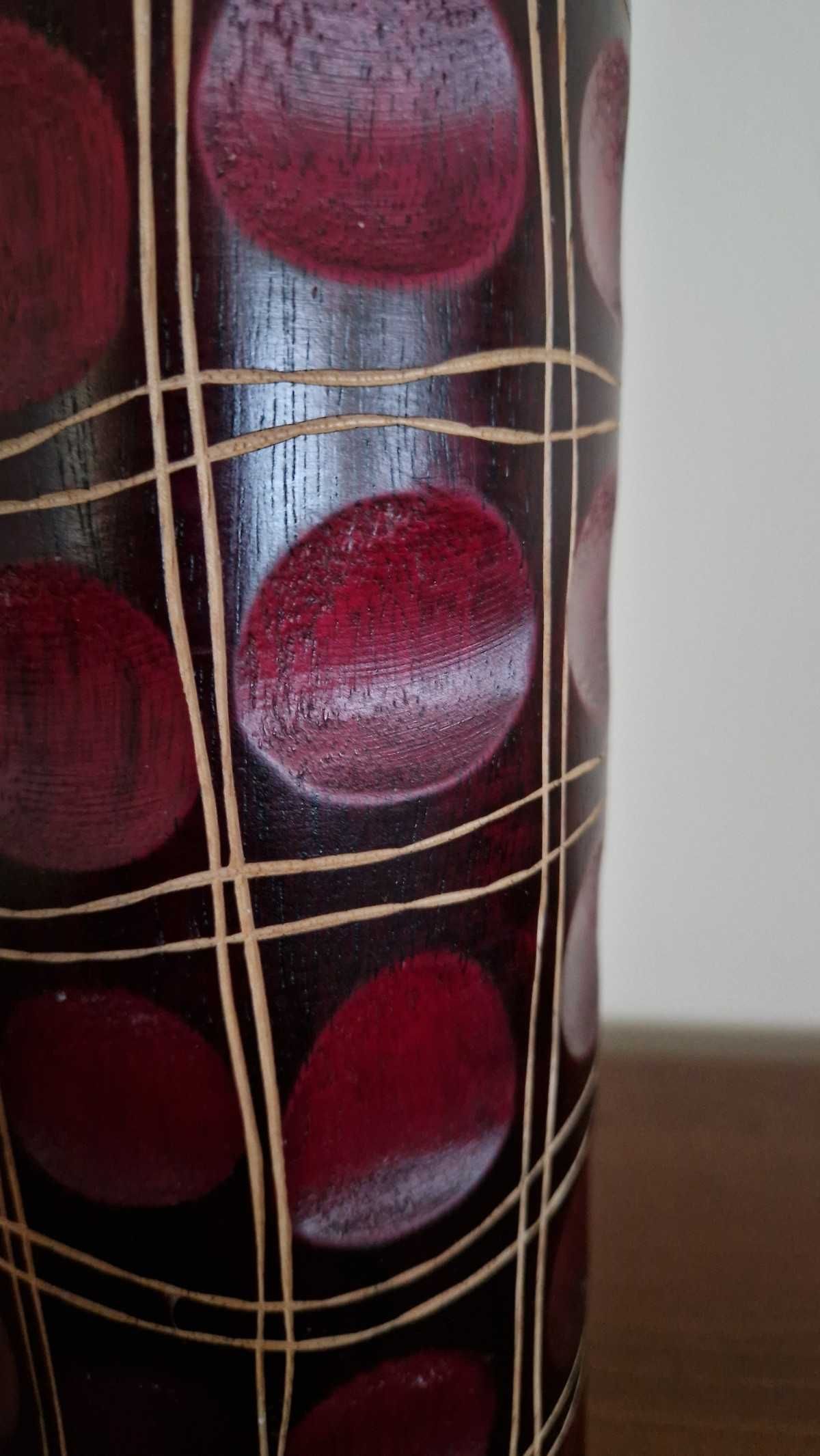 Wazon z drewna mango - kolor wenge i bordowe kropy