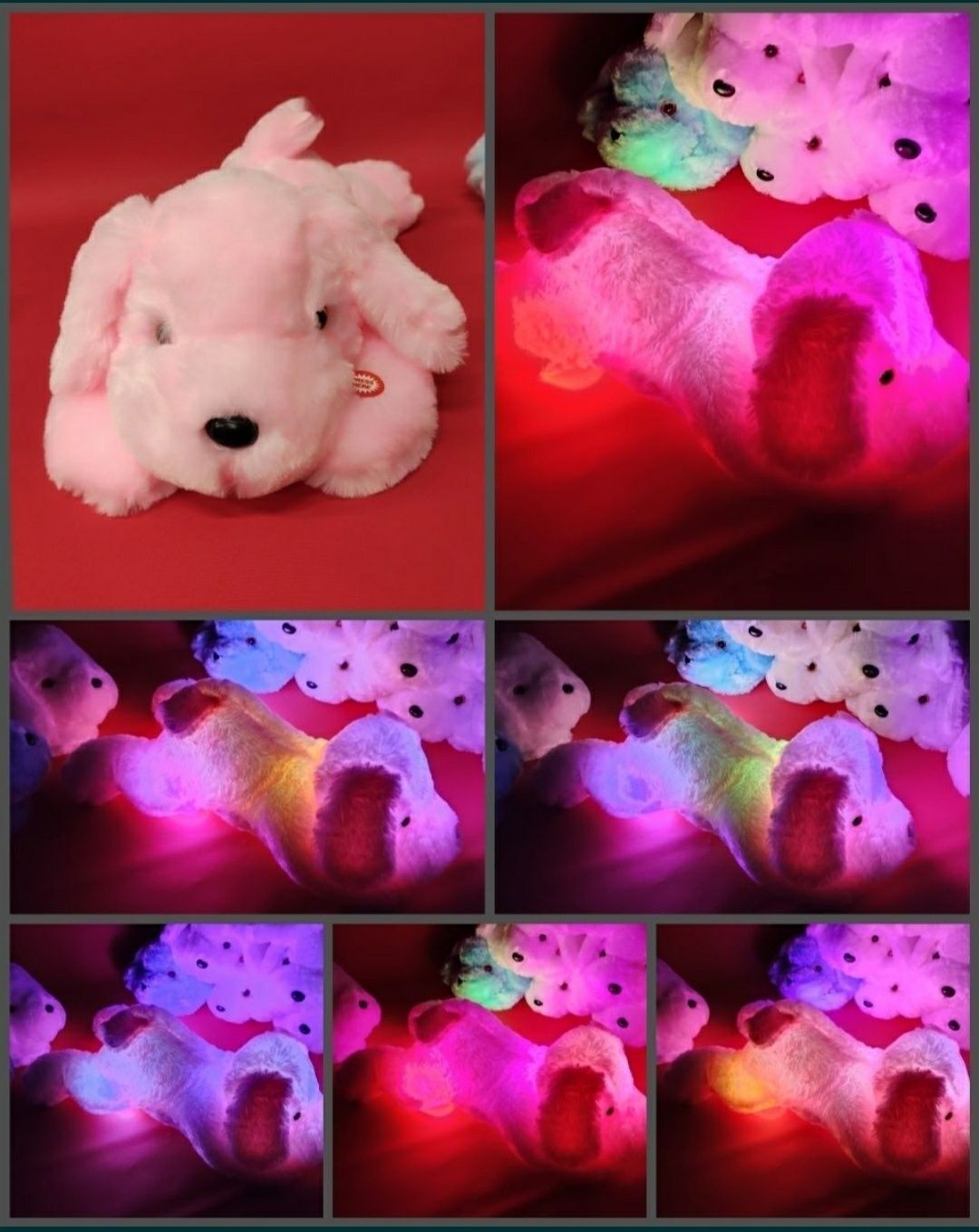 Świecący Pies pluszowy 50cm nowy*różowy, diody LED przytulanka