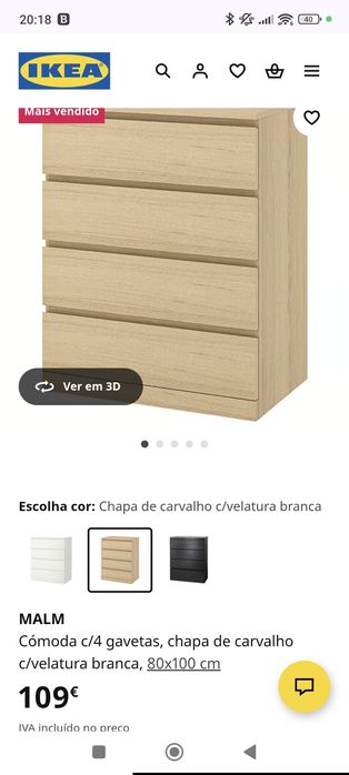 Comoda MALM carvalho + tampo de vidro (Ver fotos, ler descrição)