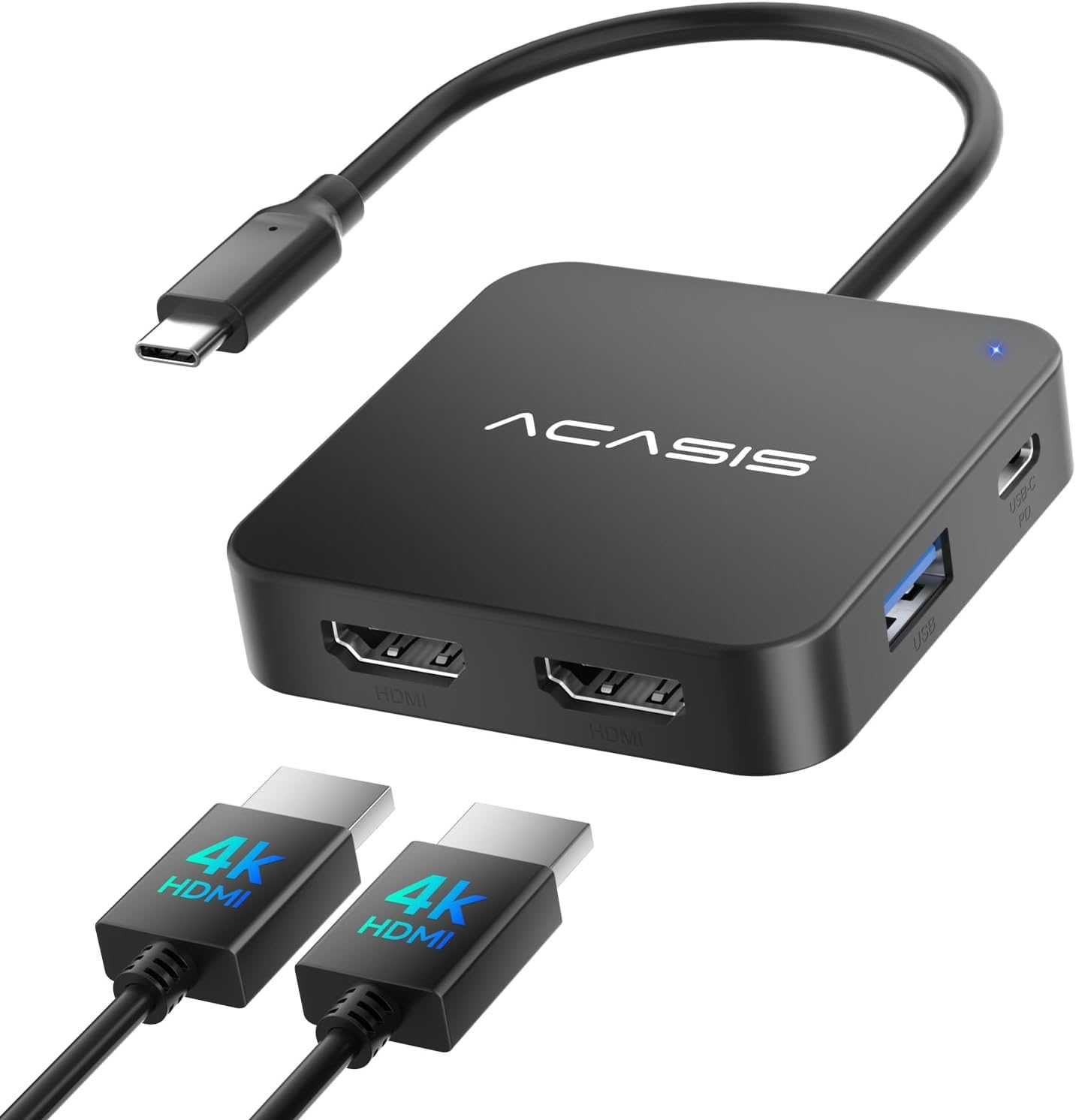 ACASIS 6w1 USB C Hub Dual HDMI, 100W PD, 2 adapter HDMI 4K, 2 USB 3.0