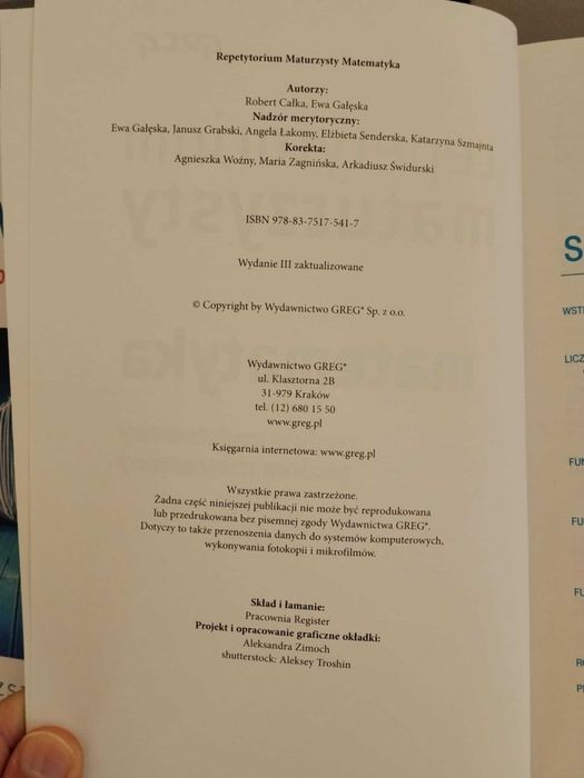 Repetytorium maturzysty, matematyka, p. podstawowy i rozszerzony, GREG
