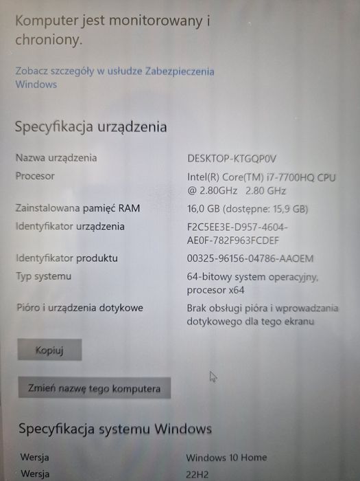 Laptop Lenovo Y720 INTEL i7 7700HQ 2.80GHz 1 512GB