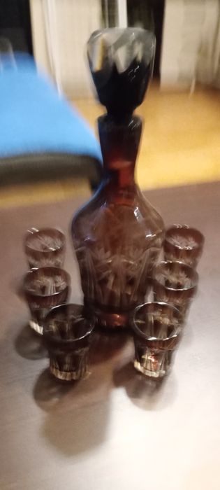 Kolorowa kryształowa karafka wraz z kieliszkami STAN IDEALNY