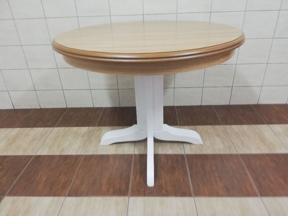 Stół okrągły 100+3x45 rozkładany na jednej nodze dwukolorowy biały dąb