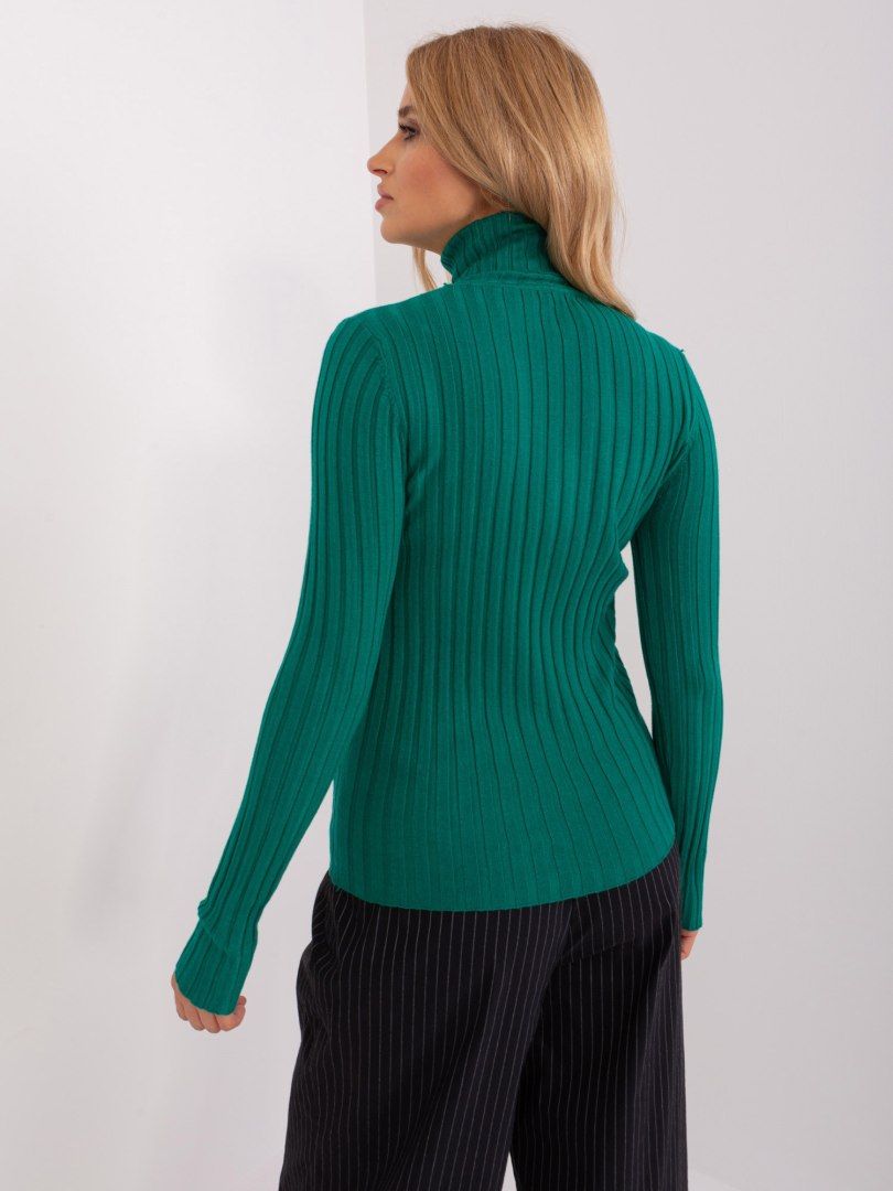Golf sweter dopasowany prążkowany zielony S/M