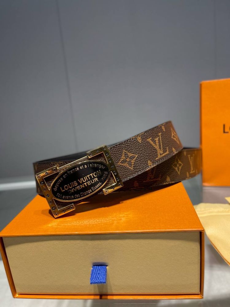 Коричневый мужской ремень Louis vuitton оригинал Люкс