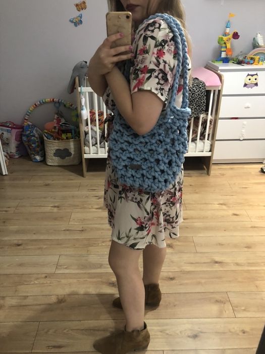 Torebka bohou pleciona ze sznurka błękitna lato