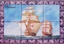 Painel de Azulejos Caravelas no MAR 30x20 cm Painéis A Cores Quadro