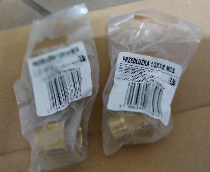 Przedłużka mosieżna 1/2" x 3/8" łącznik reduktor adapter nowe. 2 szt.