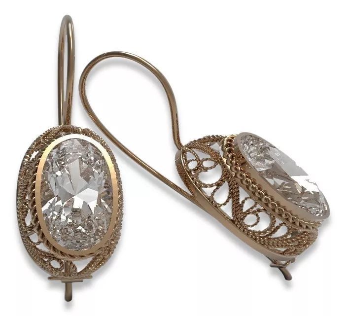 Kolczyki z różowego czerwonego 14k złota 585 cyrkoniami vec023 Poznań