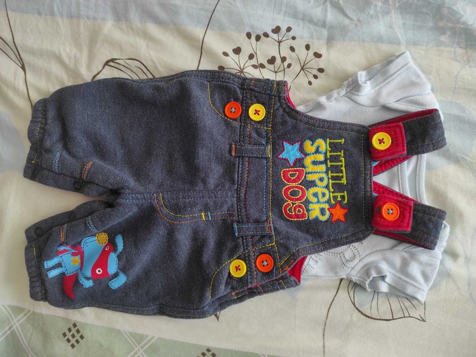 Ubranka niemowlęce, zestaw body, ogrodniczki chłopięce 0-3 mies