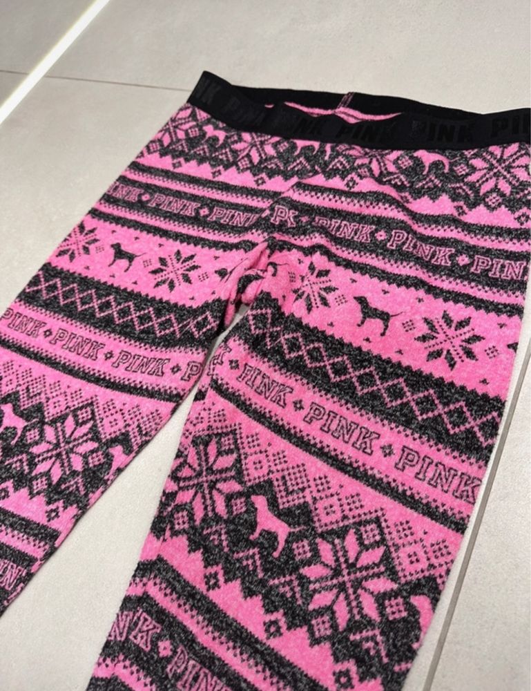 Legginsy Victoria’s Secret PINK świąteczne różowe czarne XS