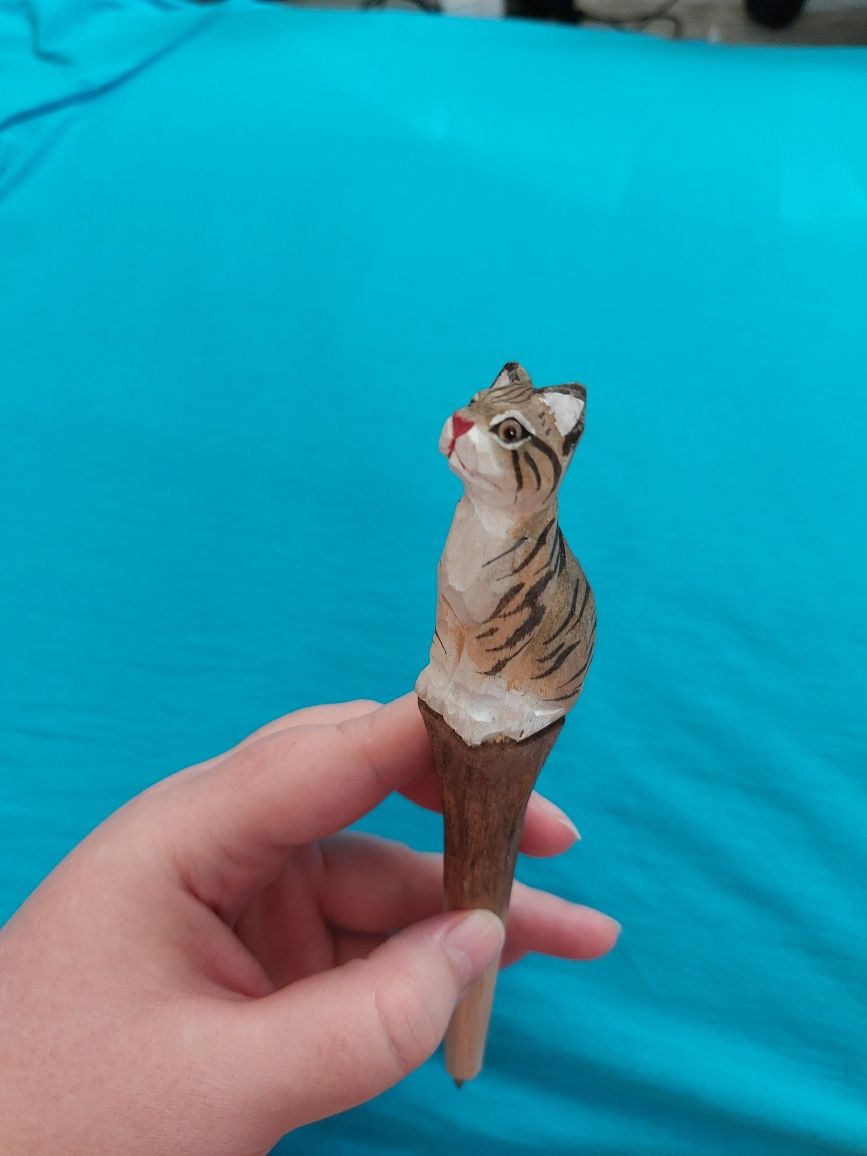 Promocja unikat Długopis kot Kotek drewniany rękodzieło warmińskie
