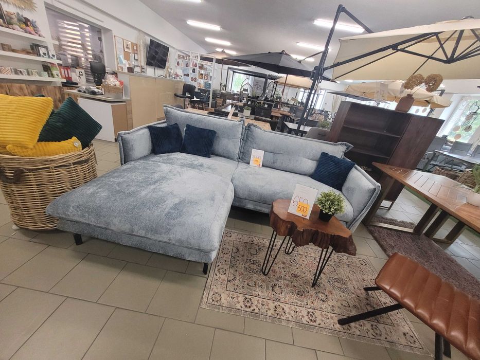 Sofa Bella, velvet, błękitna, bez f. spania, 255x180x94cm