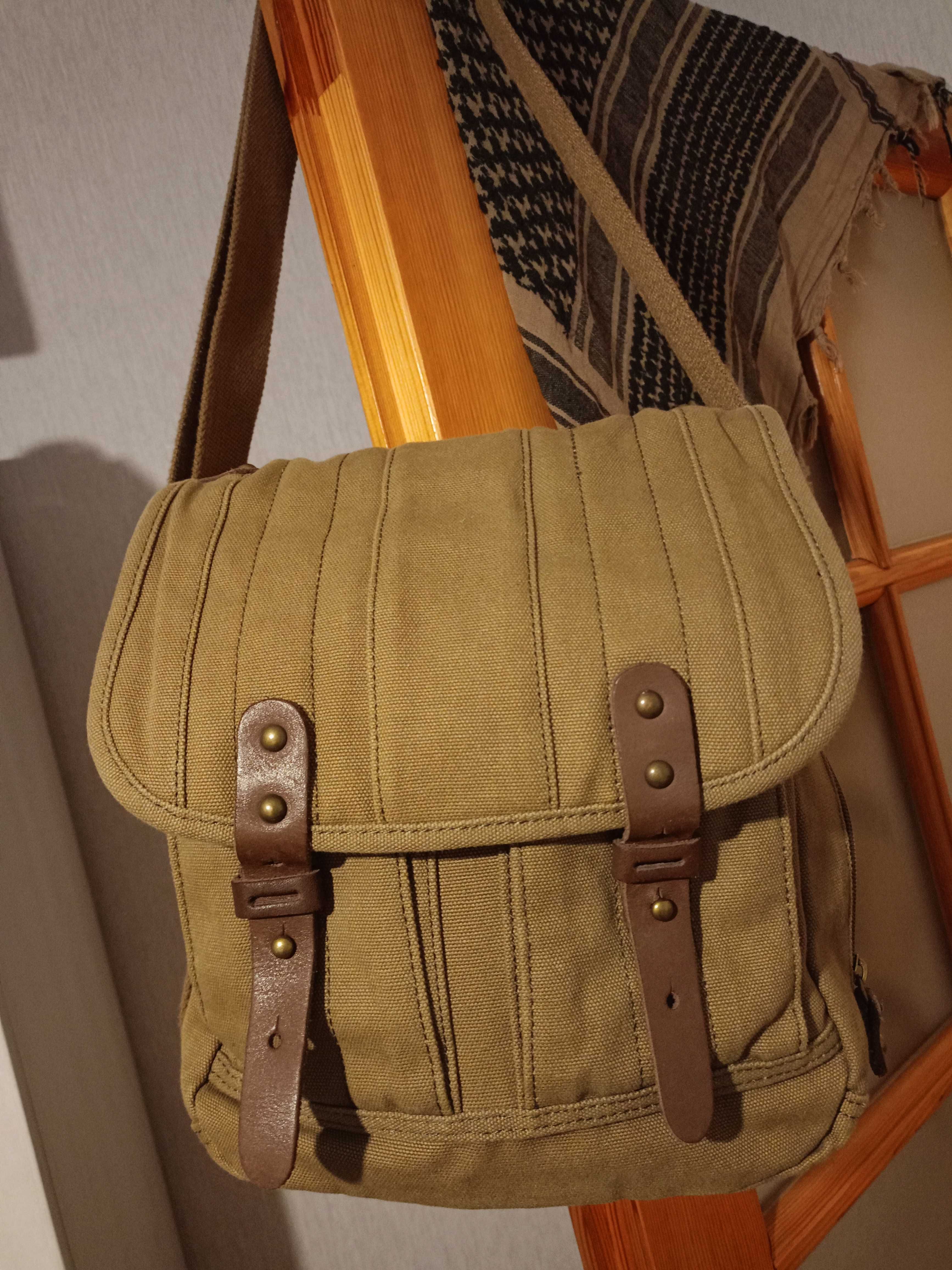 Torba na ramię męska retro vintage canvas płótno skóra chlebak Gootium