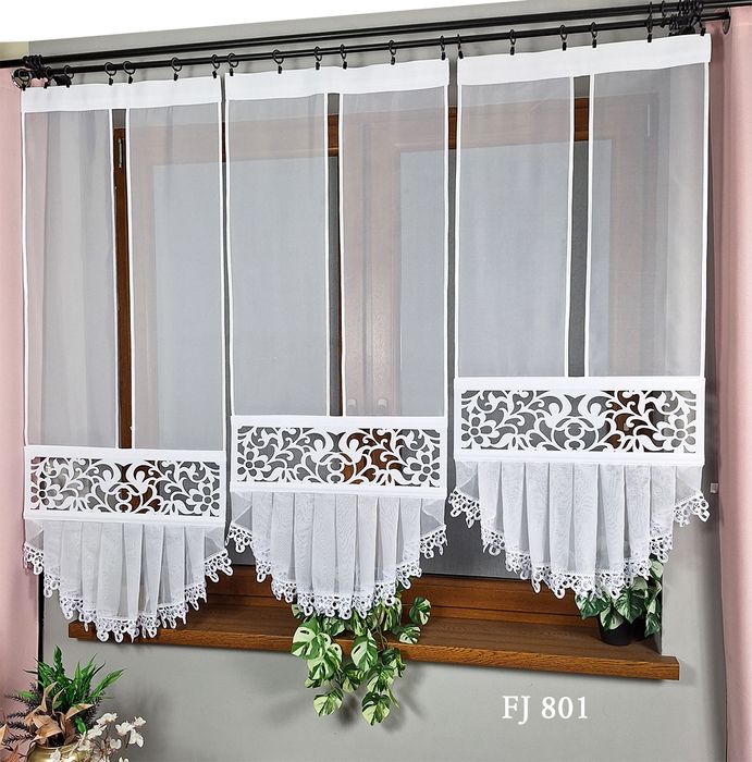 Gotowe Firanki Panelowe Z Ażurem I Falbanką Fj801 Jardin – 155 Cm