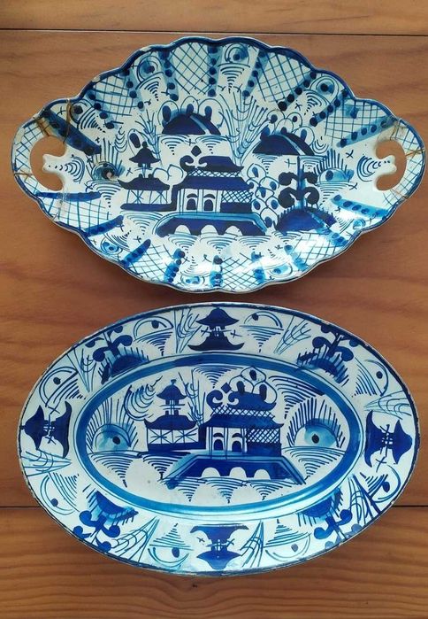 Conjunto de duas travessas em faiança miragaia