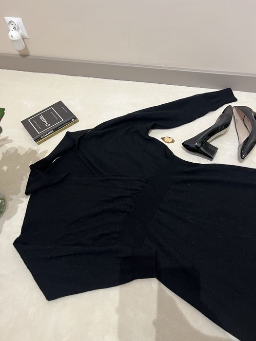 Sukienka wełna merino 100% czarna midi klasyczna codzienna wizytowa