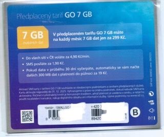 O2 Czeska Karta SIM bez rejestracji 50 Kč 7GB UE