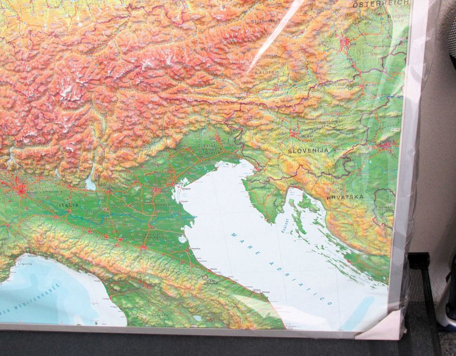 3D Mapa de relevo dos Alpes 1:200.000 com moldura de alumínio