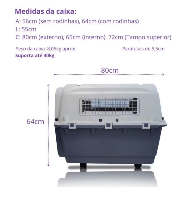 Caixa de transporte para cão 80x64 cm