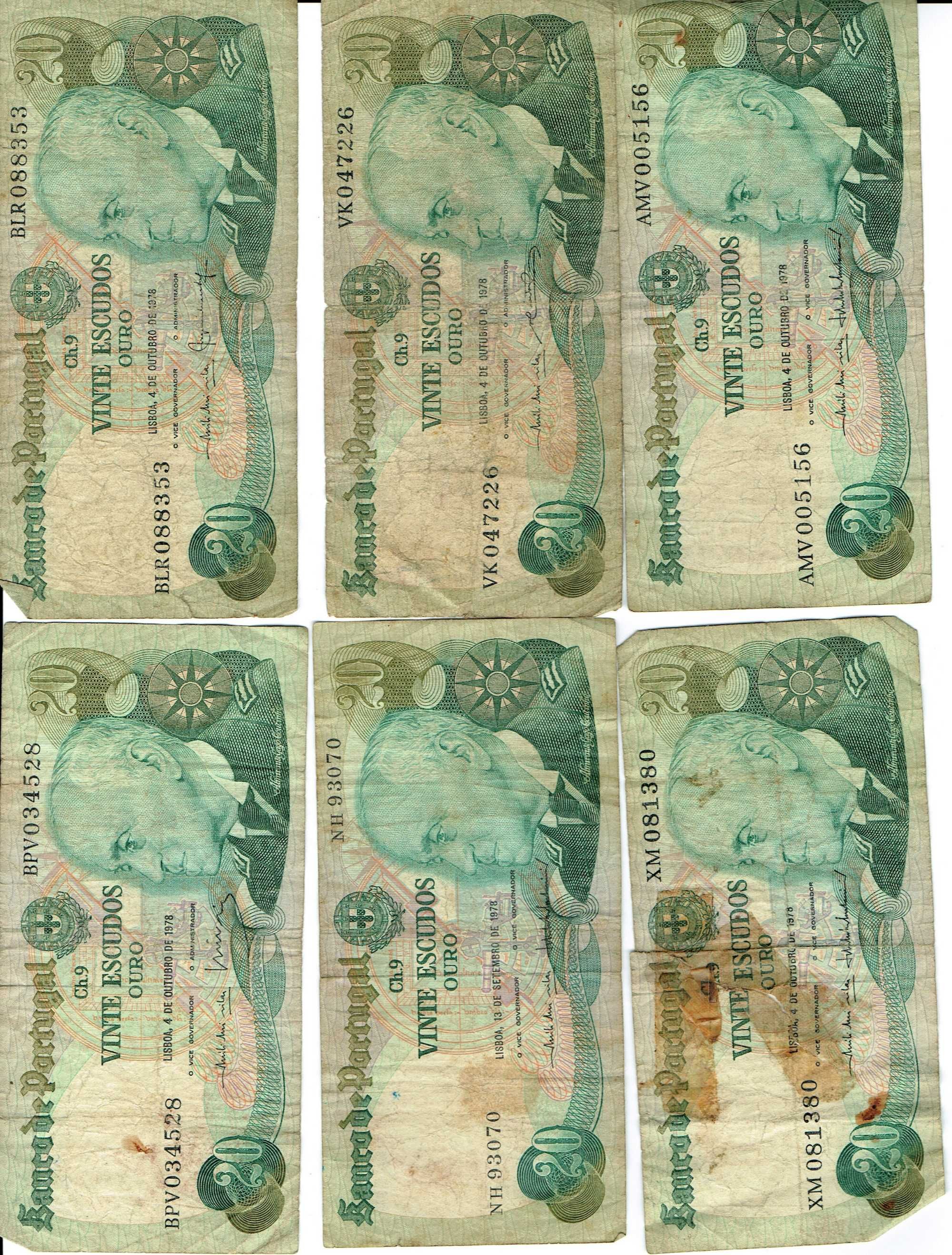 Lote várias notas 20 Escudos 1964 e 1978