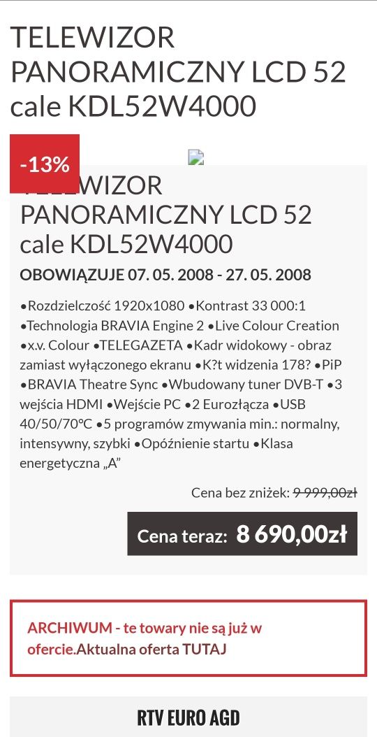 Tv Lcd 52 cale Full Hd Sony KDL-52W4000