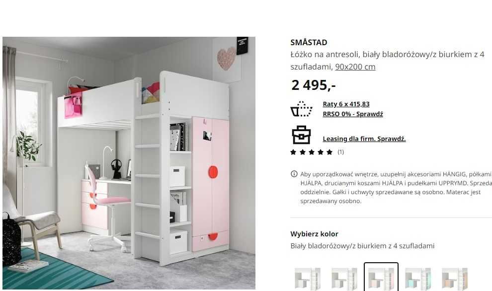 Łóżko piętrowe IKEA: STUVA (odpowienik SMÅSTAD). Skarbka z Gór.