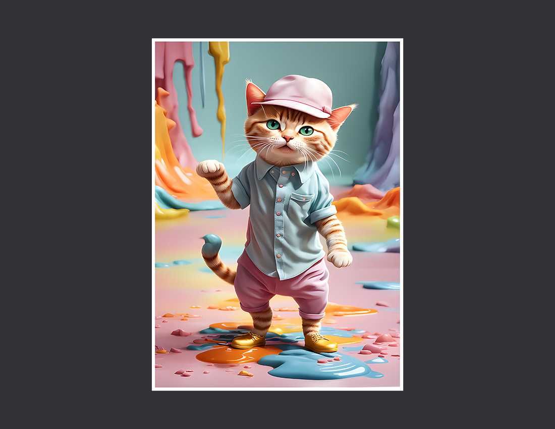 Plakat Kotek w kolorowej farbie do salonu - A3