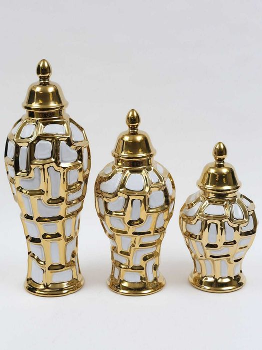 Ekskluzywny Wazon Porcelanowy Ginger Jars – Biało-Złoty Blask Glamour!