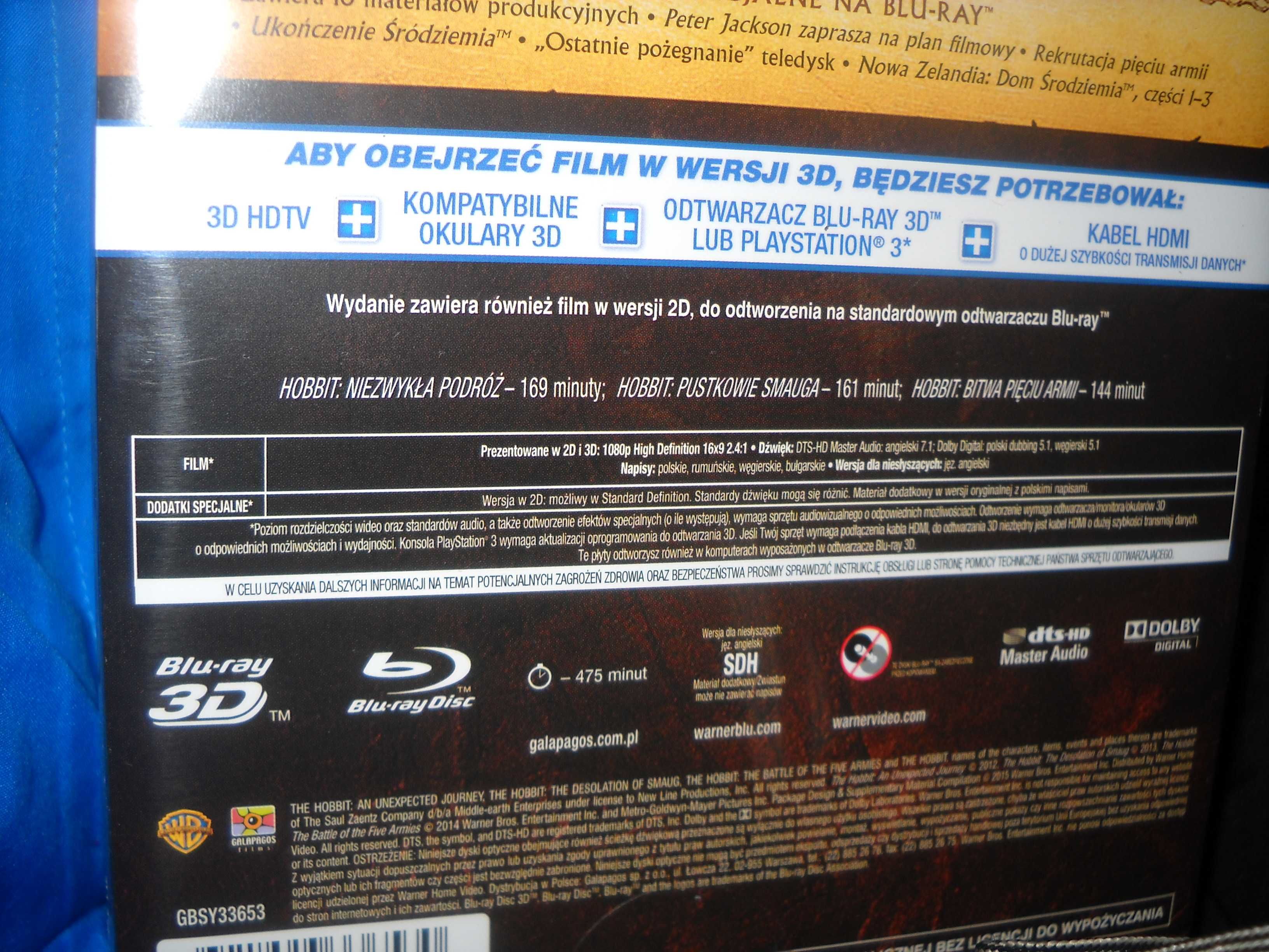 Hobbit Trylogia Blu-Ray3d + Blu-Ray po Polsku - FOLIA - Wysyłka Gratis