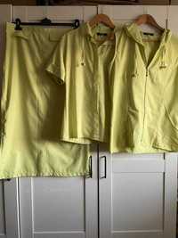 Limonkowy komplet zestaw kamizelka bluzka spódnica L